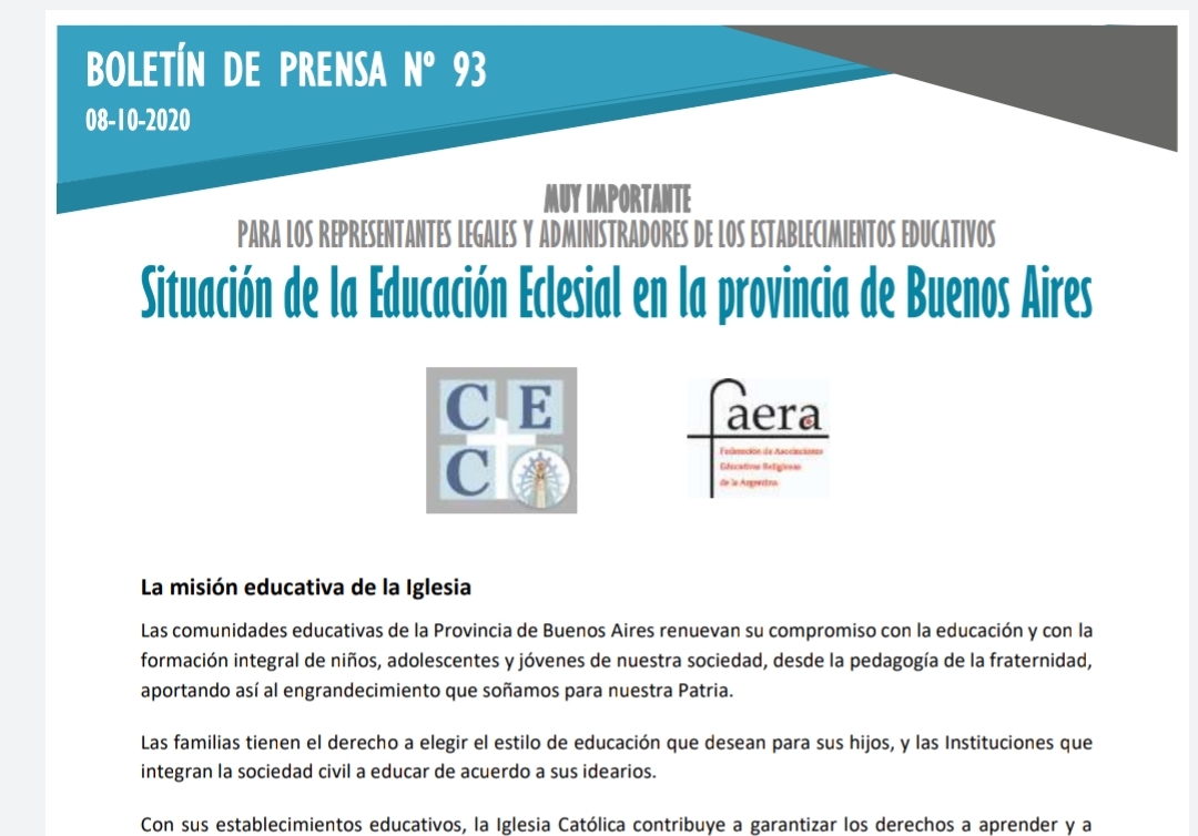 Situación de la Educación Eclesial en la provincia de Buenos Aires